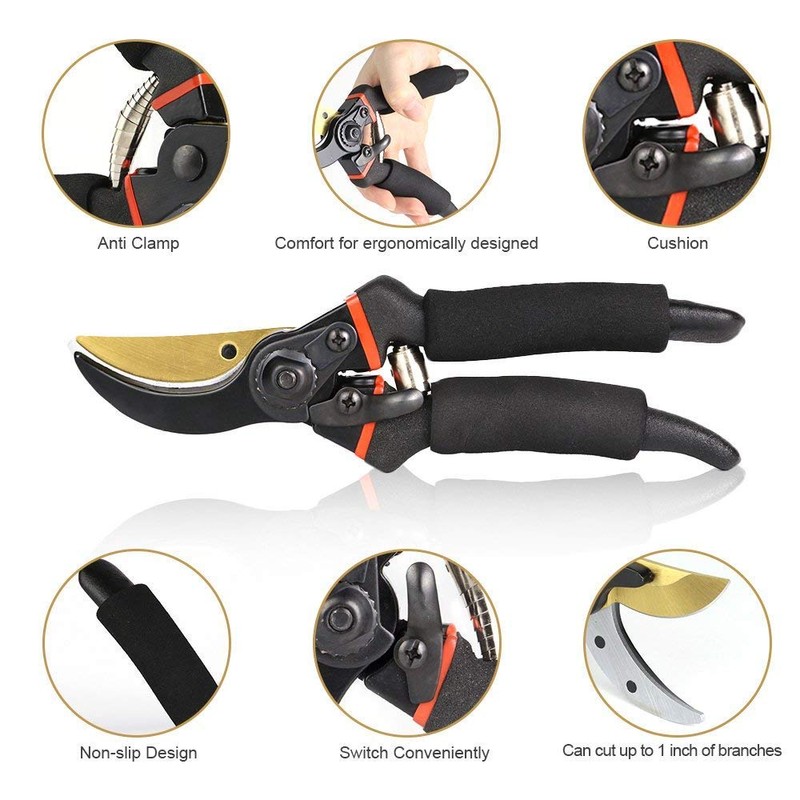 SEEYC Professional 8 inches Premium Titanium Bypass Pruning Shears, Premium