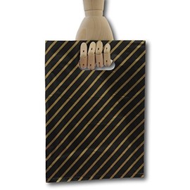 EPOSGEAR® Small Black and Gold Striped Gift Shop Boutique Punch Handle Plastic Carrier Bags 7" x 10" (180mm x 250mm) (100)