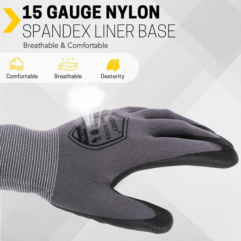 FURWEY Safety Work Gloves,16 Pairs Micro-Foam Nitrile Coated Glove for