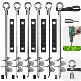 Insaga 24'' Ground Anchors Screw in - Heavy Duty Trampoline Anchors - Shed Anchor Kit - Mobile Home Anchors - Earth Anchors for Swing Sets, Gazebos, Carports, and Hurricane, 6pcs