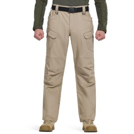 Hiwise Men's Stretch Tactical Pants Water Resistant Outdoor Cargo Pants Lightweight Ripstop EDC Hiking Work Pants (Khaki, 36WX32L)