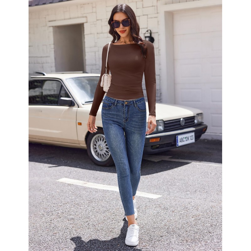 Ekouaer Boat Neck Long Sleeve Tops for Women 3 Packs