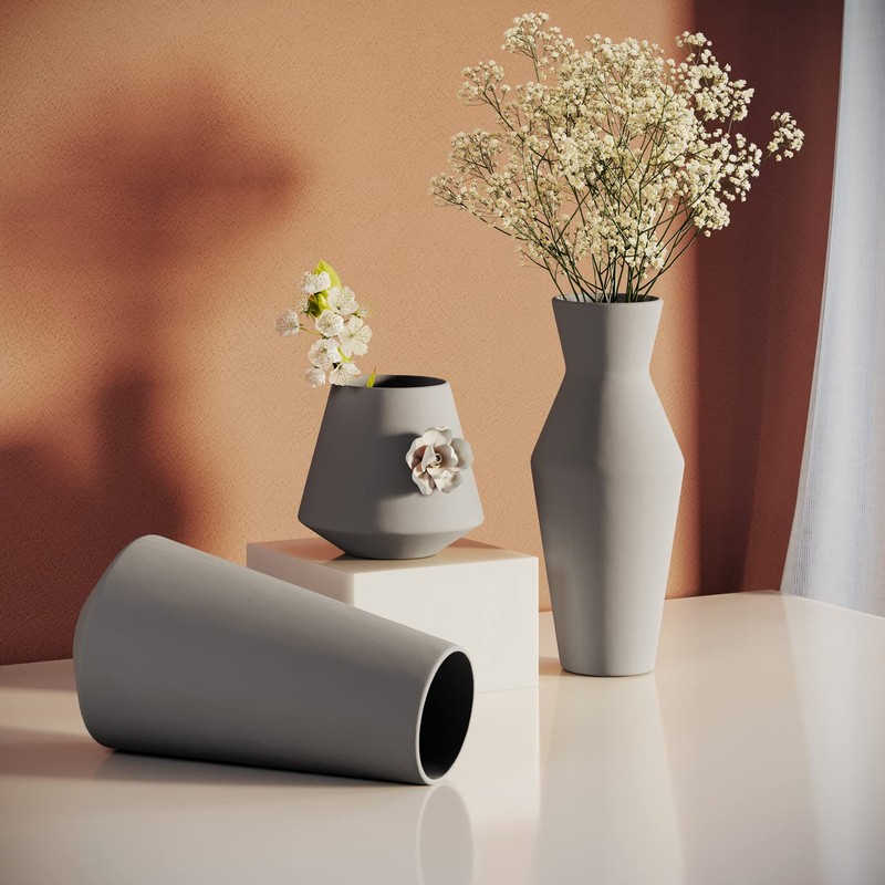 AmeliaHome Lusitano Ceramic Flower Pot Flower Pattern Cream