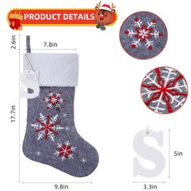 JKSVE - Medias de Navidad con monograma de iniciales de madera personalizadas de 19.5 pulgadas, con diseño de copo de nieve bordadas, para decoración familiar y regalo de Navidad (letra W)