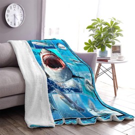 Juirnost Shark Blanket,Shark Gifts for Shark Lovers Blanket,Shark Blanket for Kids Boys Girls,Ocean Sharks Sea Animals Throw Blanket Soft Cozy Warm Throw Blanket for Sofa Couch Bed 60"x50"