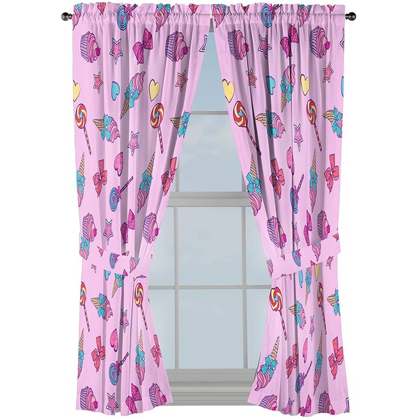 Nickelodeon JoJo Siwa Dream Believe 63" inch Drapes 4 Piece Set - Beautiful Room Décor & Easy Set up - Window Curtains Include 2 Panels & 2 Tiebacks (Official Nickelodeon Product)