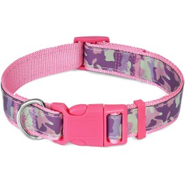 CBBPET Outdoor Camo Pink Dog Collar,Pet Dog Collar,Reflective Nylon Dog Collar,Adjustable Dog Collar,Cute Girl Dog Collar,Camo Pink, S,M,L.