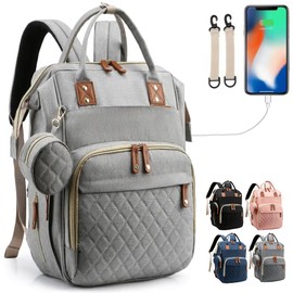 Dalaura Ultra Lightweight Baby Changing Bag Unisex Backpack Nappy Bags Diaper Travel Bag with Portable Changing, Grey, Large