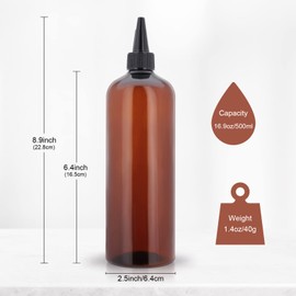 Cosywell Applicator Bottles for Hair - 2 Pack, 16 Ounce Oil Bottles with Cap, PET Plastic, Refillable, Brown
