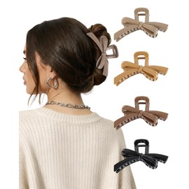 CHLINS 4 Pack Bow Hair Claw Clips for Women, 4.92 Inch Nonslip Cute Large Butterfly Hair Accessories for Thick Thin Hair, ideal Gift for Women