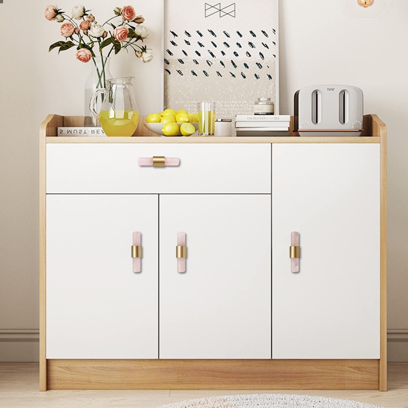 Nupuyai 2pcs Rose Quartz Crystal Stone Drawer Pulls and Knobs,