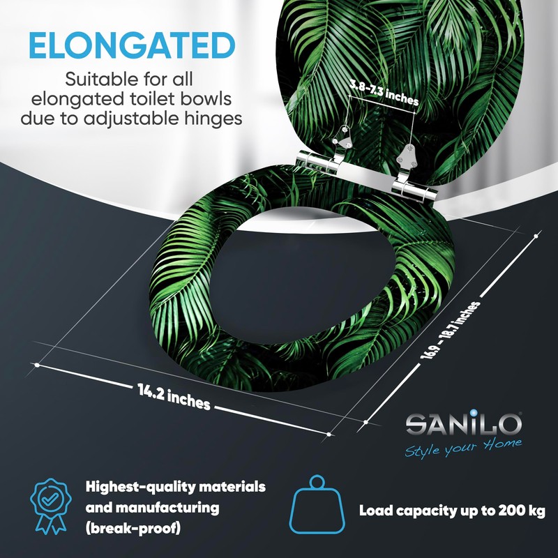 SANILO Wooden Toilet Seat with Soft Close [ELONGATED] - Decorative,