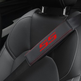 Compatible with ss Seatbelt Covers fit for Chevy Camaro SS Car Accessories, Seatbelt Shoulder Strap Pads 2pcs Comfortable Safety Driving Black Leather.(HJD-for SS)