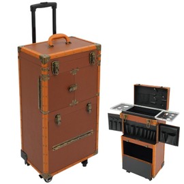 YIYIONCE Hair Stylist Travel Case Punk Style Rolling Makeup Train Case Cosmetology Case on Wheels Hairdressing Trolley with 2 Password Locks Beauty Salon Luggage for Hairstylists-Coffee | US STOCK