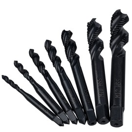Mesee 7 Pieces HSS Titanium Coated Tap, Spiral Tap, Nitride Metric Spiral Groove Drill, Machine Tap Set, Cutting Thread Cutting Tool M3-M12, Black