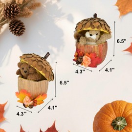 Nature Vibe 6.5 Inches Acorn Decor with Sisal Bear Squirrel Figurine Inside for Fall Decorations,Natural Woodland Animals Figurines in Acorns as Fall Table Centerpieces for Autumn Decor