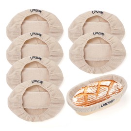 Lorzon 6 Pack Bread Proofing Basket Cover, 12 Inch Oval Banneton Liner, Linen Sourdough Bowl Covers for Bread Rising