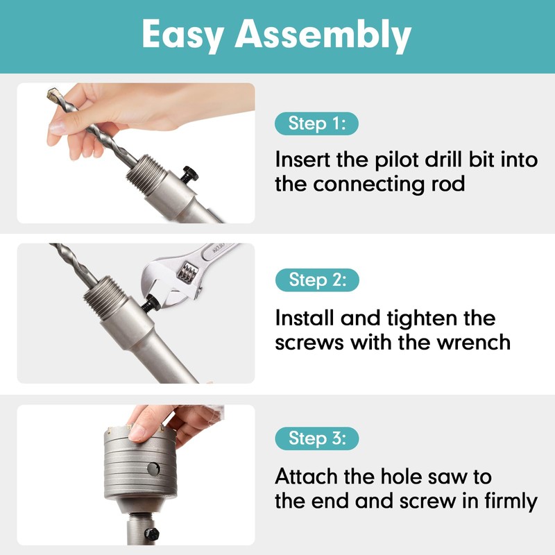 9Pcs Masonry Concrete Hole Saw Kit (30 40 65 80
