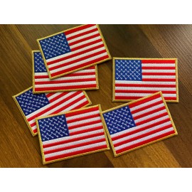 AMERICAN FLAG PATCH embroidered iron-on GOLD BORDER USA US United States QUALITY