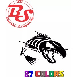 noBS graphics 6" Fish On Skeleton Hook Fishing Vinyl Decal Lake River Ocean Salt Water noBS - 6", Fish Skeleton Jumping