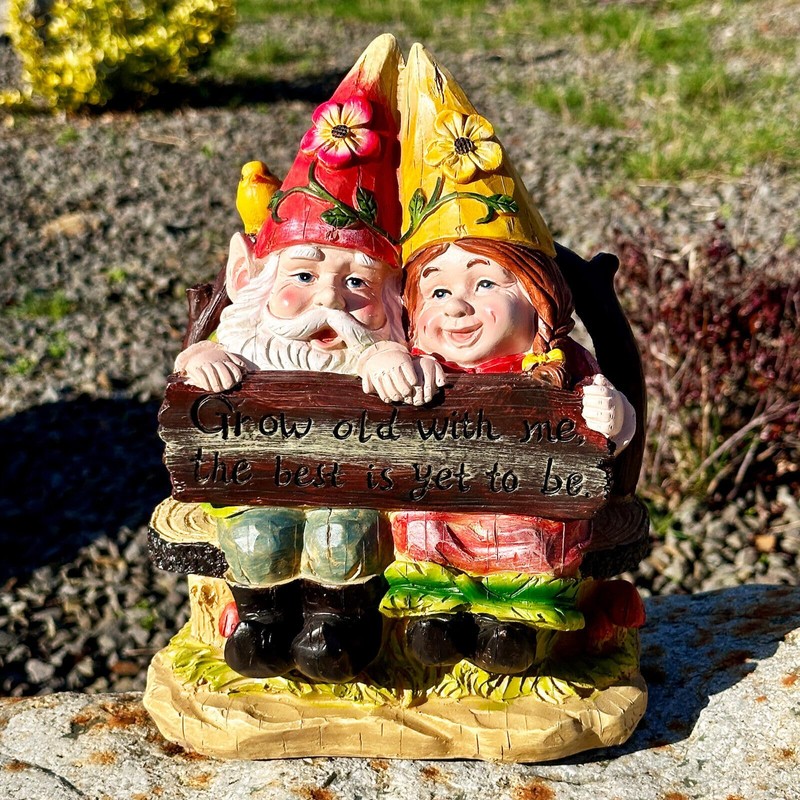 Darthome Gnome Couple Ornament 25cm Grow Old With Me Resin