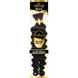 Sensationnel Empire bulk hair braiding – deep body bulk human hair with for knotless box or curly loose wave hair styles - Empire deep body bulk 1 pack (22 inch, 1 JETBLACK)