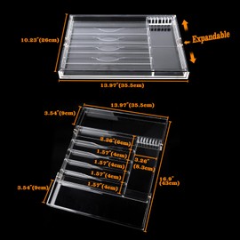 Acrylic Silverware Drawer Organizer Kitchen,Expandable Drawer Organizer,Silverware Organizer for Forks and Knives,Multipurpose Kitchen Organizers Divider and Storage Solution(pull-out,transparency)