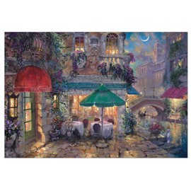 Crown Point Graphics Sera Romantica - 1000 Piece Jigsaw Puzzle - Artist James Coleman - Soft Touch Design - Romantic Café Puzzle with Canal, Balconies and Flowers at Night