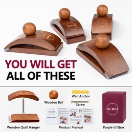 UNI-QUILT 4 Pack Quilt Hanger Set for Wall Decoration – Wooden Tapestry Hanger, Quilt Hanger for Wall for Display, Quilt Clips, Wall Mount Quilt Hangers for Quilts, Blankets, Rugs, and Tapestries