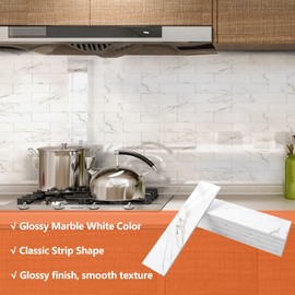 OYASIMI 40-Piece Calacatta Gold Marble Thick PVC Peel and Stick Backsplash, 2" x 8" Waterproof Subway Tile Peel and Stick Wall Tiles for Kitchen and Bathroom