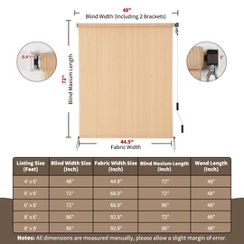 HIDODO Outdoor Roller Shade 4' W x 6' L Cordless Patio Shades Roll Up Outdoors Blinds with UV Protection, Exterior Roller Shades Cloth for Porch Pergola, Walnut