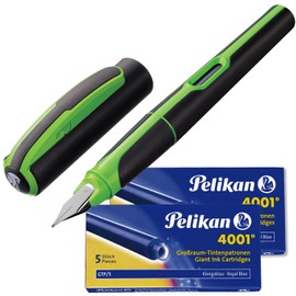 Pelikan Style Neon Fountain Pen – Nib Size M, Füller + 10 Patronen, Grün, 1