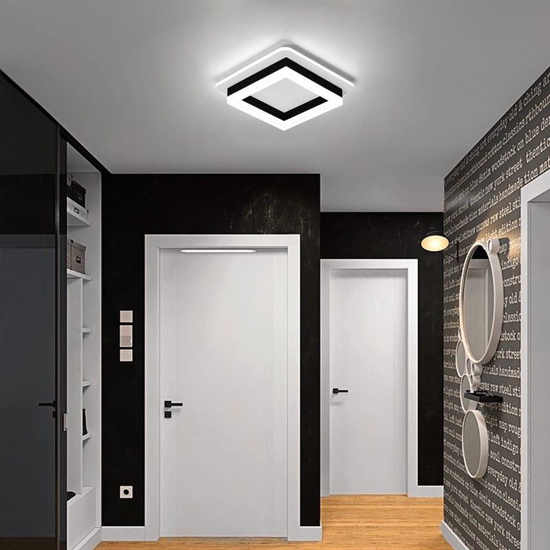 CANEOE Square Modern Led Ceiling Light Fixture, 24W Black Flush