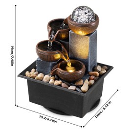 Tabletop Fountain 4 Level Tabletop Waterfall Indoor Meditation Fountain Office Home Relax Desktop Waterfall Includes Many Natural River Rocks LED Lights Bubble Ball Great Choice as Festival Gifts