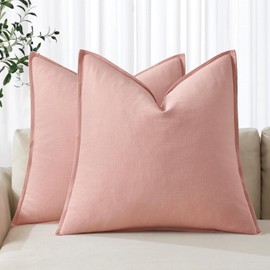 MIULEE Decorative Linen Pillow Covers 18x18 Inch Pink ​Boho Farmhouse​ ​Neutral Couch Throw Pillows for Bed Pack of 2 Accent Modern Pillowcase Sofa Livingroom Home Decor
