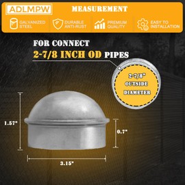 [Pack of 4] 2-7/8" Chain Link Fence Post Cap, Galvanized Steel Fence Terminal Post Caps for 2-7/8" OD Post/Pipe.