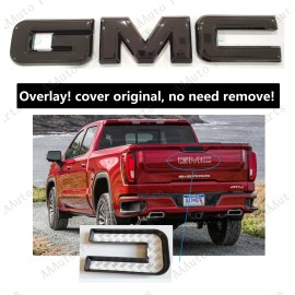 Custom Auto Overlay Gloss Black Rear Tailgate Emblem 2019-2023 GMC Sierra 1500 2500HD 3500HD