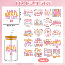 UV DTF Cup Wrap Transfer Stickers: 20 Pcs Nurse Motivational Words UV DTF Cup Wraps for 16 oz Glass, Cute Cartoon Letters Uvdtf Sticker, Inspirational Rub on Transfers, DIY Craft Gifts for Nurses