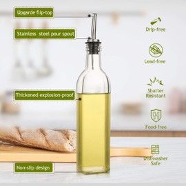 AOZITA [2 PACK] 17 oz Glass Olive Oil Dispenser Bottle Set - 500ml Clear Oil & Vinegar Cruet Bottle with Pourers, Funnel and Labels