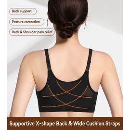 Lemorosy Front Closure Posture Bra Back Support Smoothing Underwire Comfortable Everyday Bras for Women (Black,34DDD)