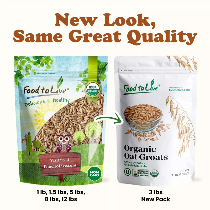 Food to Live Organic Oats 48 Ounce Non GMO Whole