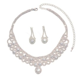Hanaoops Hochzeit Schmuck Sets für Damen Vintage Strass Halskette und Ohrringe Set Gold Silber Kristall Tropfen Cluster Schmuckset für Hochzeit Verlobung Braut Brautjungfer Prom (Silber)