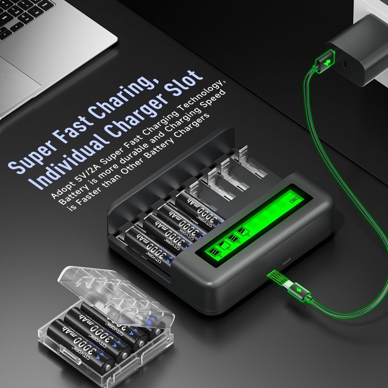 CITYORK 4 Pack Rechargeable C Batteries 5000mAh with Charger for