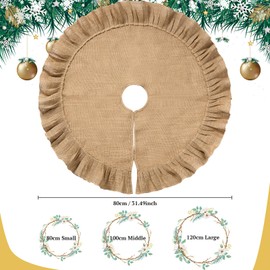 Sinmoe Christmas Tree Skirt Linen Burlap Tree Skirt for Christmas Tree Decorations Ruffled Trim for Party Winter Fall Decor Kitchen Home Farmhouse Craft Holiday Decorations(31.5 Inch)