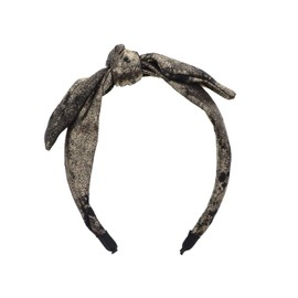 Metallic Covered Holiday Headband With Wired Bow for Women - Gold