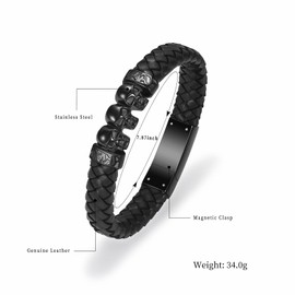 VCCWYQK Cremation Jewelry Urn Skull Bracelet for Ashes for Men Keepsake Memorial Cuff Bangle Leather Wristband Cremation Bracelet