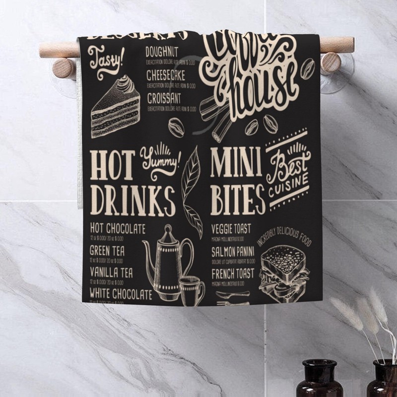 Wotinsi Hand Towels Set of 2 Coffee Restaurant Menu Hand