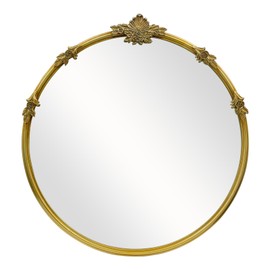 Gold Round Mirror - Baroque Style Ornate 24 Inch Mirror Suitable for Home Decoration, Bedroom, Living Room Wall Art, Retro Luxury Metal Frame Design