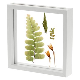 sourcing map Wooden Pressed Flower Frame Handmade, 7x7 Inch Square Floating Picture Frame Double Glass for Artwork Photo Tabletop Display, White