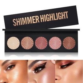 KARLOR Face Highlighter Palette, 5 Colours Highlighter Contour Makeup Champagne Golden Bronzer Pink Highlighter Mother of Pearl Shimmer Glitter High Gloss Highlighter Powder Eyeshadow Palette